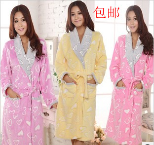 High quality autumn and winter coral fleece thermal casual heart turn-down collar women's lounge sleepwear robe