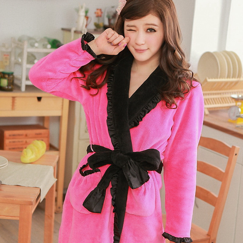 High quality autumn and winter long-sleeve robe coral fleece women's sleepwear lounge coral fleece robe female