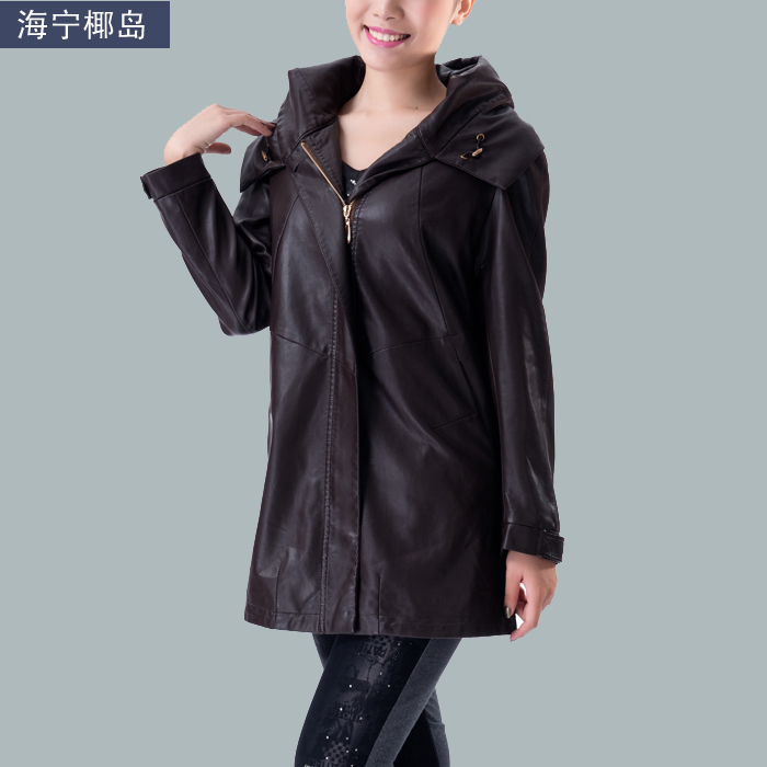 High quality autumn leather clothing hooded leather coat female medium-long genuine leather sheepskin women's