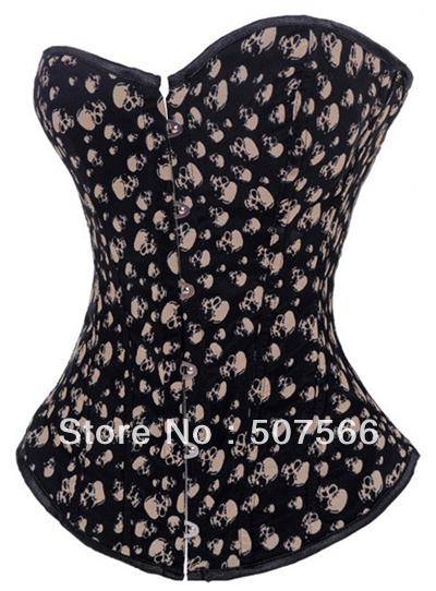 High Quality Best Selling Free Shipping  Skull Printed Corset /Sex Bustier/Sexy Lingerie +G String./Size S-XL