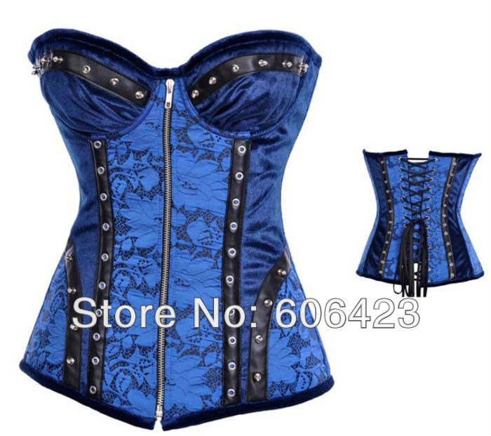 High quality Blue Corset Busiter Lace up Back Spiral Steel Boned heavily lacing Wholesale 8998 Free shipping Drop ship