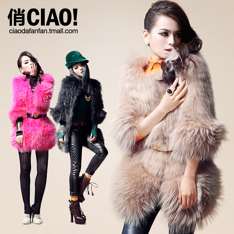 High Quality Ciao ! 2013 three quarter sleeve luxury raccoon fur overcoat outerwear women's fur