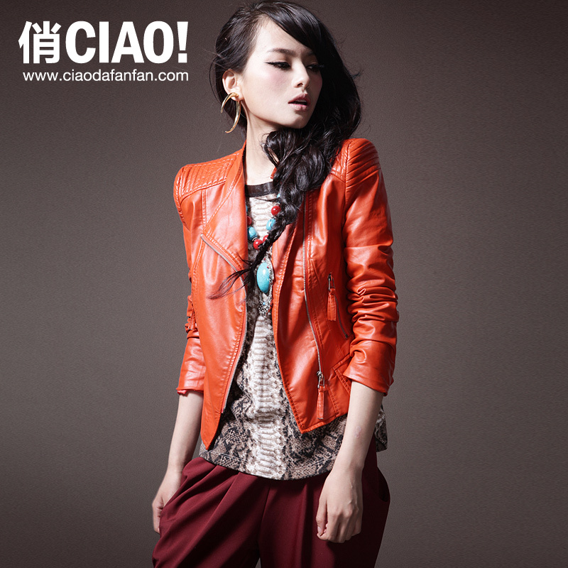 High Quality Ciao ! women's 2013 autumn new arrival fashion large lapel women's slim leather clothing female outerwear