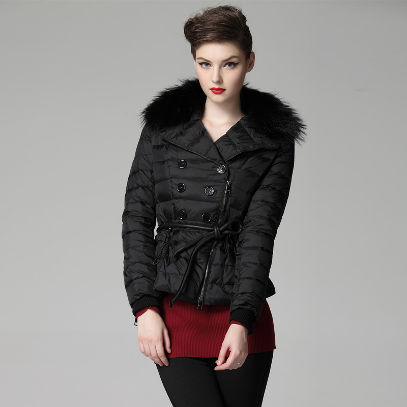 High quality down coat luxury large fur collar slim short design down coat