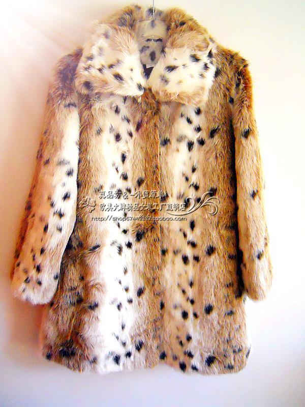 High Quality European Style Ladies Leopard Plus Size Faux Fur  Coats Fake Rabbit Fur Coats Free Shipping