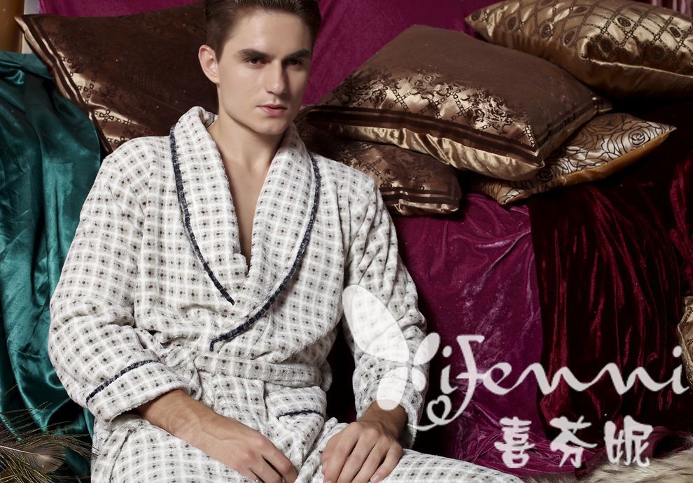 high quality Fanny autumn and winter coral fleece male long-sleeve robe bathrobes sleepwear lounge