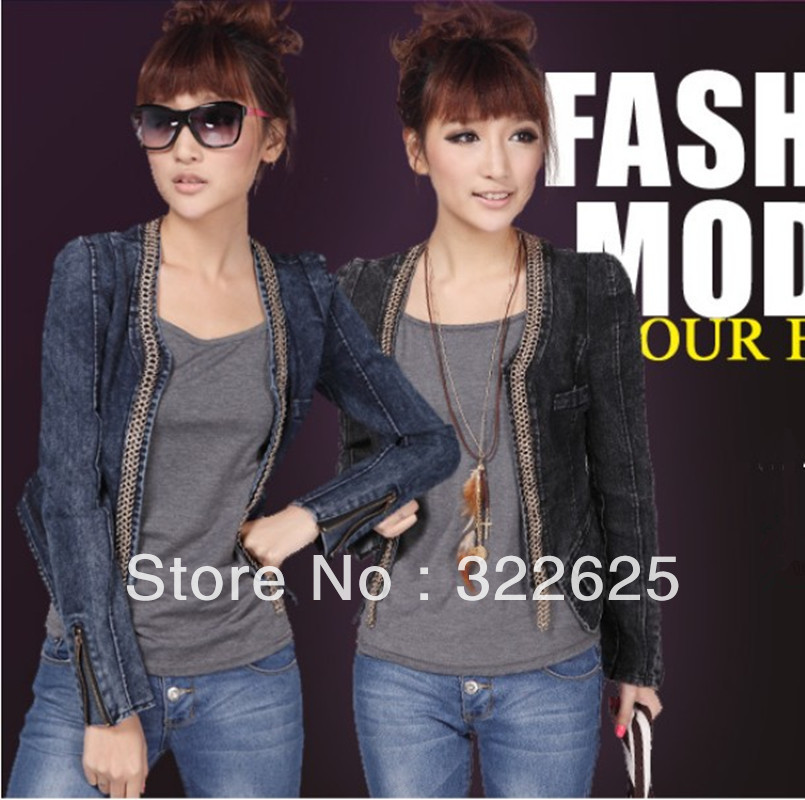 High quality Fashion autumn Women vintage elastic denim short jacket top short design female