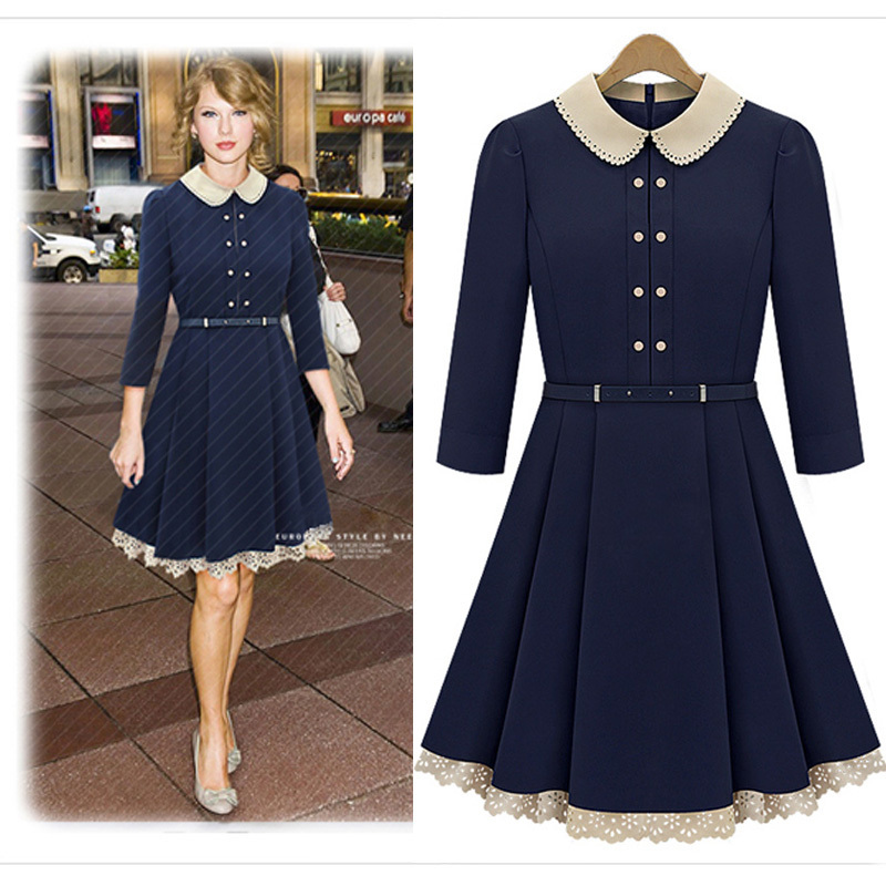 High quality fashion british style 2012 women's slim peter pan collar long-sleeve dress