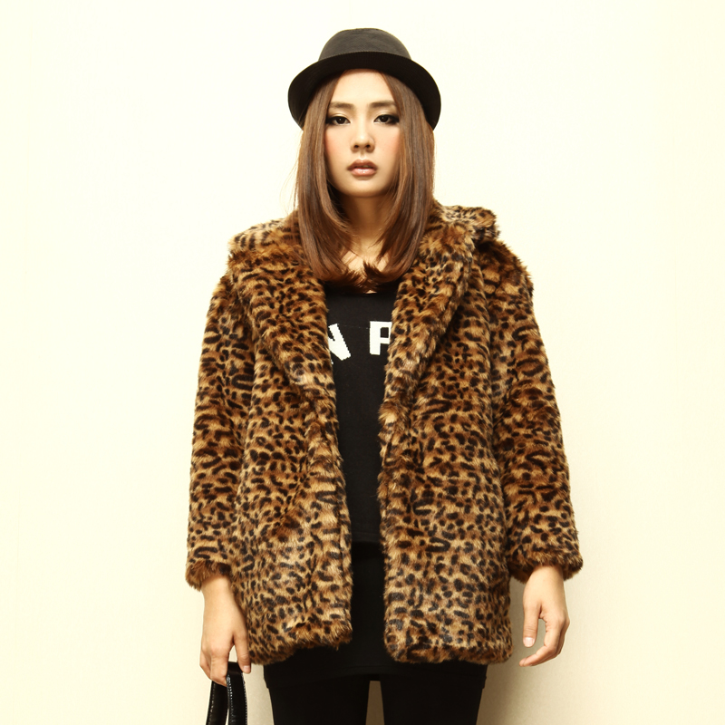 high quality fashion normic casual leopard print overcoat fur coat