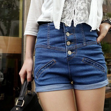 High quality ! Fashion vintage jumpsuit high waist pants denim shorts female 2013 single-shorts