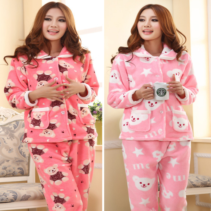 high quality free shipping women Pajama Sets winter panda sleepwear coral fleece thickening nightgown plus size