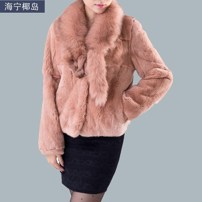 High quality fur V-neck ultra long fox genuine leather fur collar rex rabbit hair women's long-sleeve fur coat