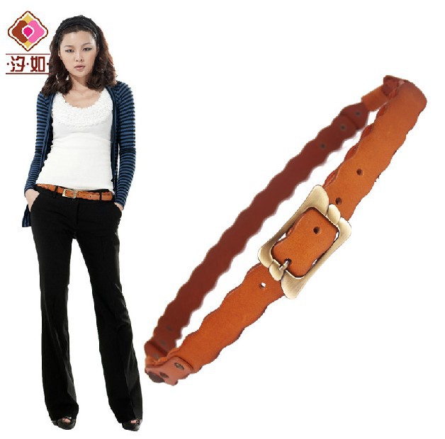 High quality geniune leather belt with rivets, womens braided leather  belt ,vintage style belt