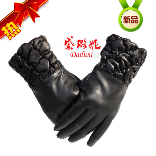 High quality gloves ultra long sheepskin women's thermal genuine leather gloves 083 Free Shipping