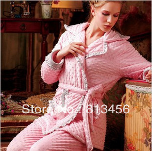 HIGH QUALITY HOT SELLING sexy pink sweet 2013 cotton-padded thickening sleepwear women's set lounge FREE SHIPPING