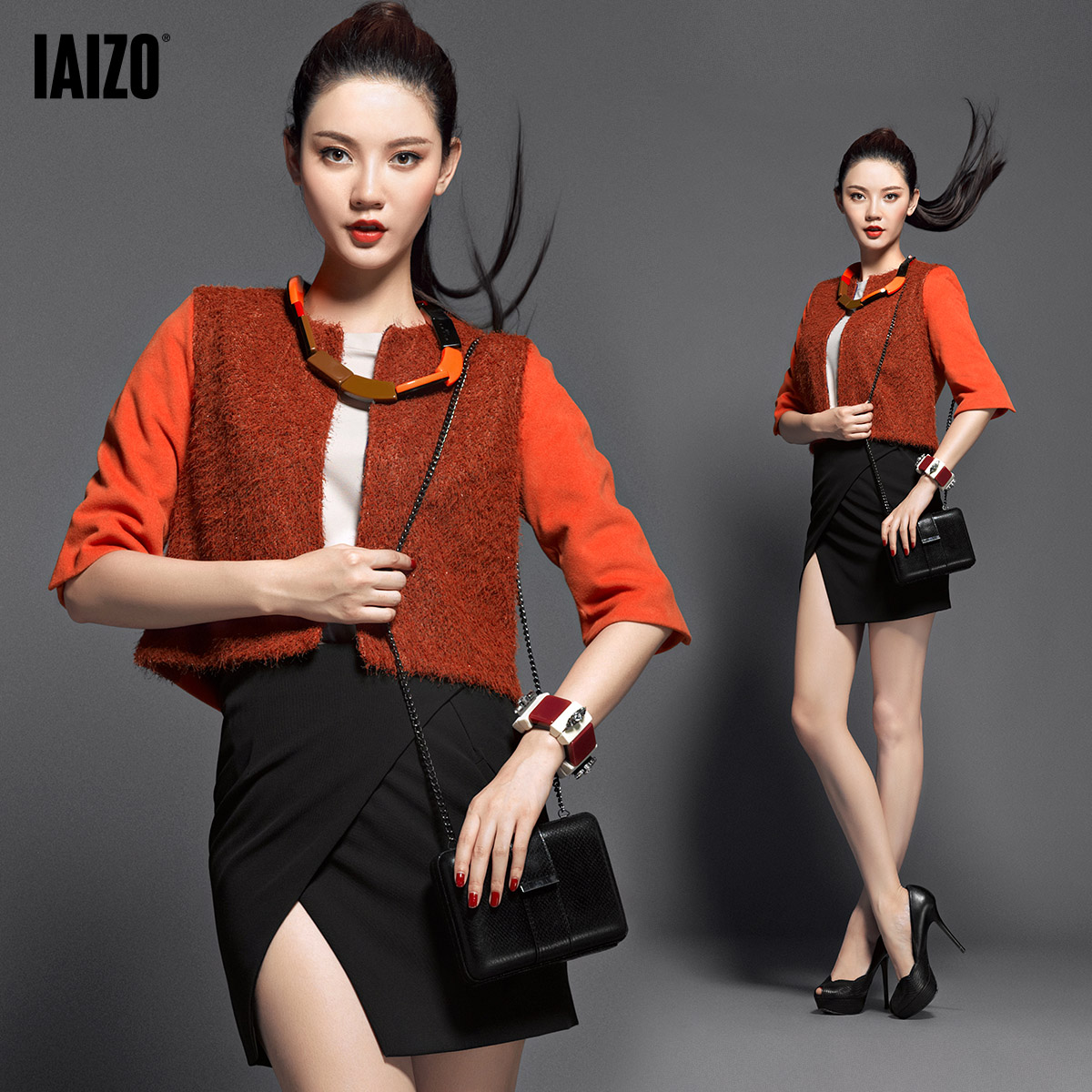 high quality Iaizo spring 2013 fashion half sleeve patchwork short jacket cardigan all-match women's coat free  shipping