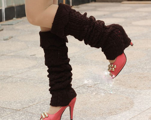 High Quality Long Chocolate Crochet  Leg Warmers Knit Leg Socks Booties Sock Chocolate Leg Warmers for Cold Day