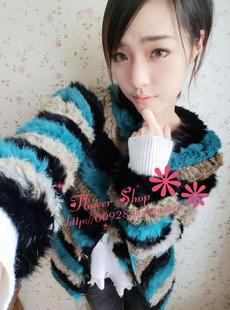 High quality manoush beautiful rabbit fur stripe long design outerwear