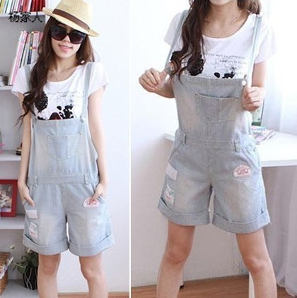 High quality ! New arrival 2013 spring and summer stripe denim women's suspenders shorts bib pants shorts