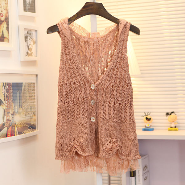 High quality ol lace lining cutout knitted vest