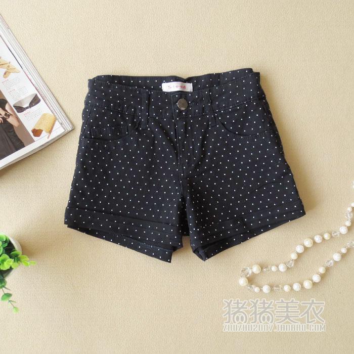 High quality ! polka dot shorts fashion vintage denim shorts roll-up hem loose plus size female spring and summer zz