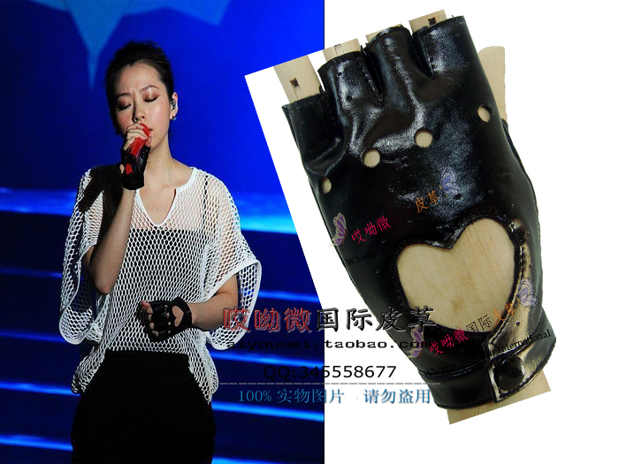 High quality PU faux leather gloves women's heart cutout gloves