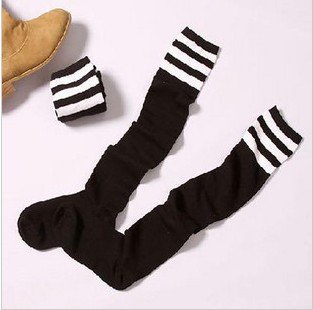 High Quality Qiu dong MM necessary 3 article between cotton over the knee socks/tall canister socks black and white stripe socks