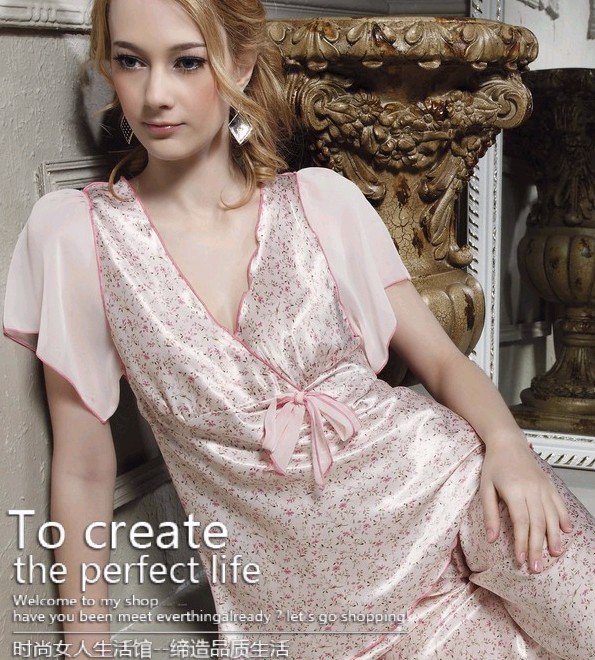 High quality  real/pure silk sleepwear/ wowen/lady silk  pajamas /Night gown,Free shipping