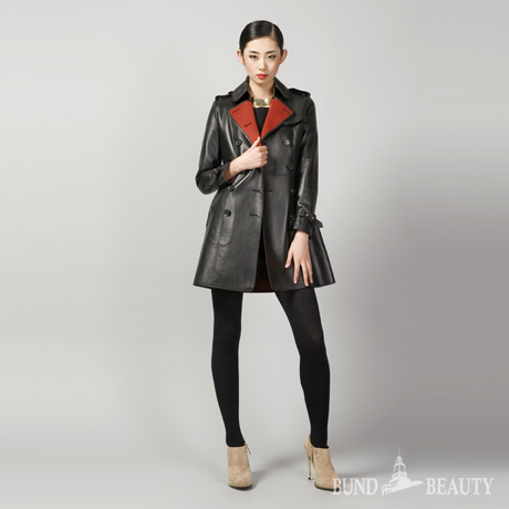 High quality sheepskin cashmere double breasted leather clothing trench