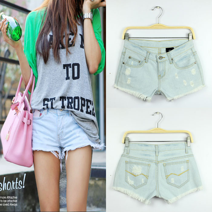 High quality ! Spring and summer women's distrressed jeans torn edge sexy super shorts casual all-match single-shorts