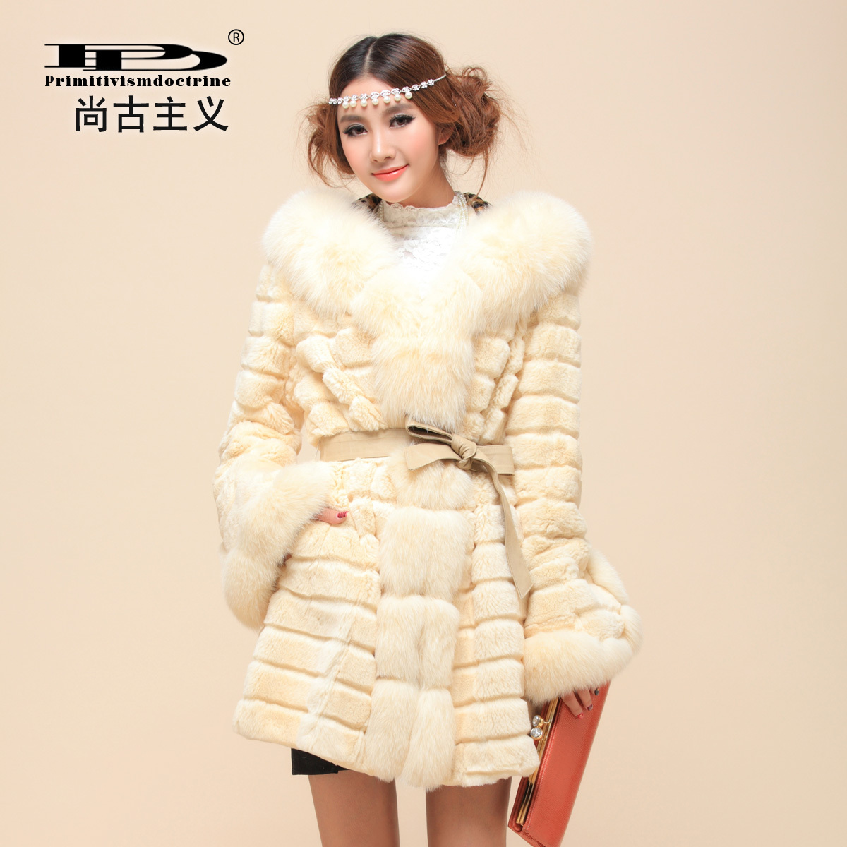 High quality tailorable rex rabbit hair fur oversized fox fur coat w80676