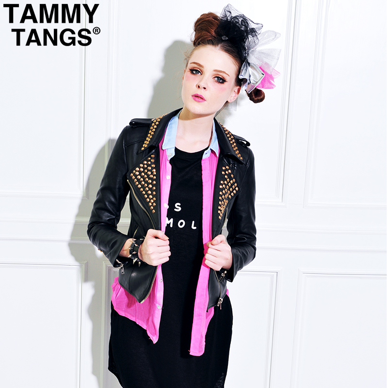 High Quality Tammytangs2012 autumn new arrival fashion women's long-sleeve zipper slim outerwear jacket PU clothing female