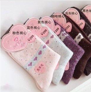 High Quality Winter warmth thicker socks Simple but elegant sweet Japanese love rabbit wool high-top socks women peach heart