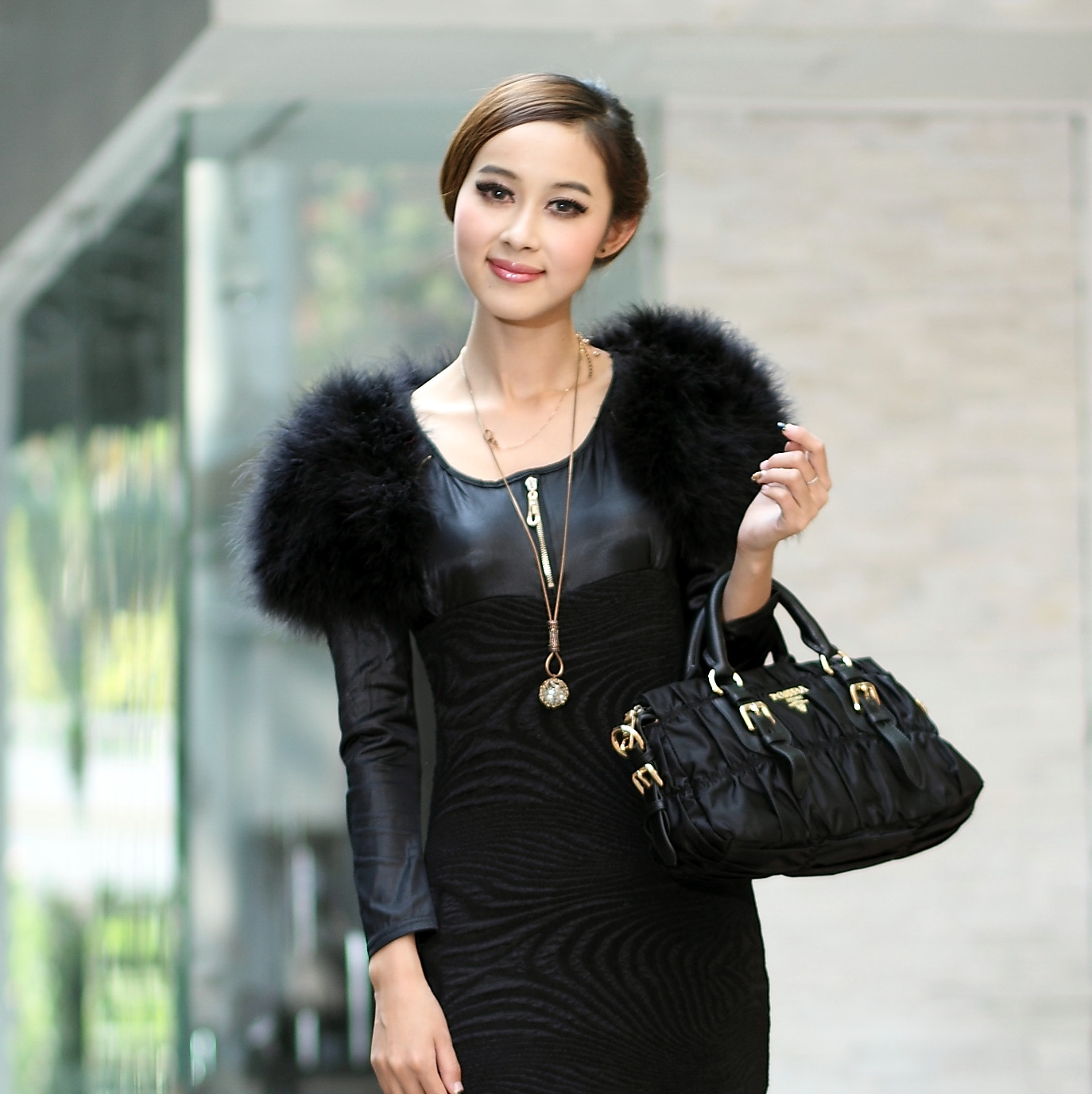 High quality women's 2012 cape ostrich wool fur formal dress banquet service