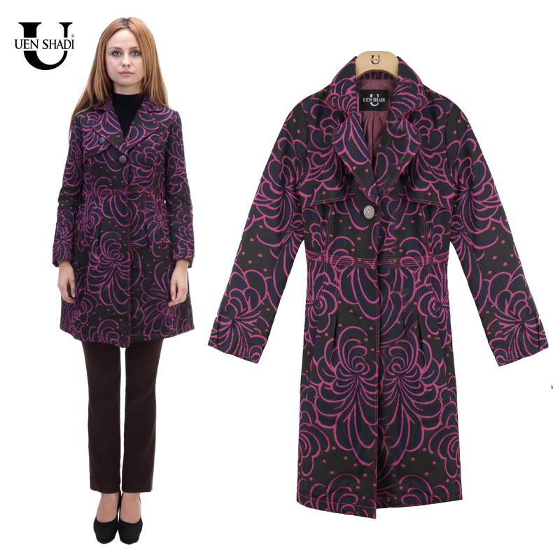 High quality women's winter jacquard long-sleeve trench outerwear 7047