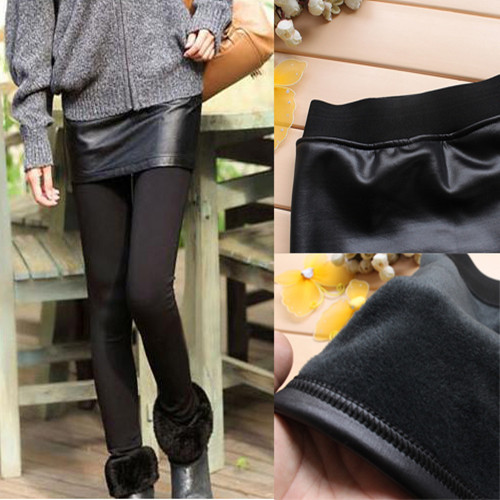 High waist autumn and winter plus velvet thickening leather short skirt basic skirt slim hip skirt high waist skirt step skirt