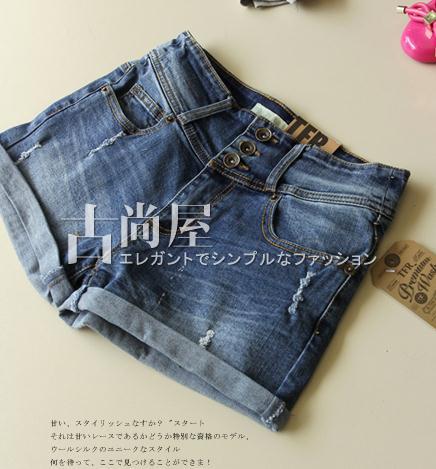 high waist denim shorts for women three hole button women jeans shorts comfortable fabrics 2013 fashion free shipping