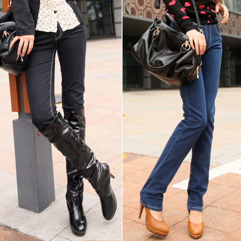 High waist jeans female trousers elastic strap straight plus size women trousers loose autumn 1219