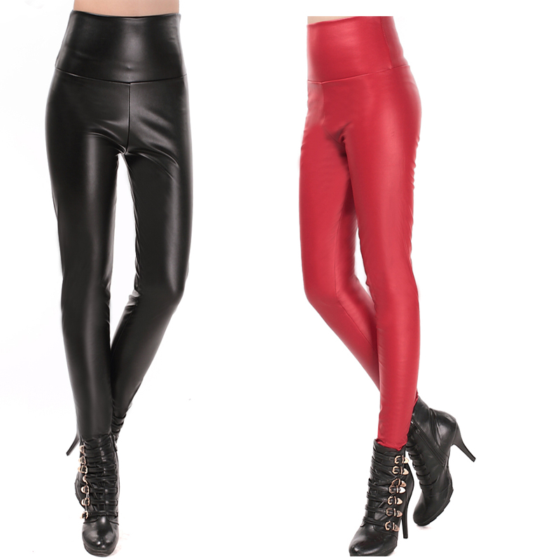 High waist plus velvet thickening PU leather pants female faux leather legging water washed leather pants