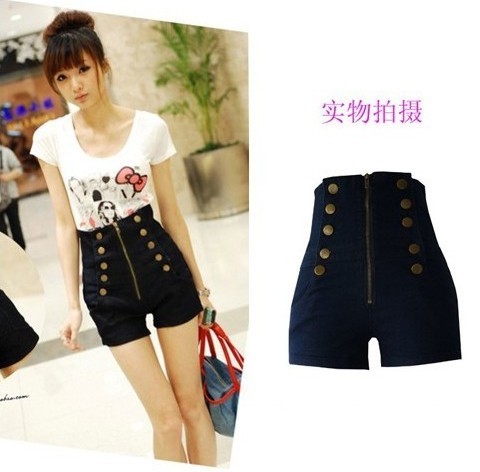 High waist short jeans button pants double breasted high waist denim shorts