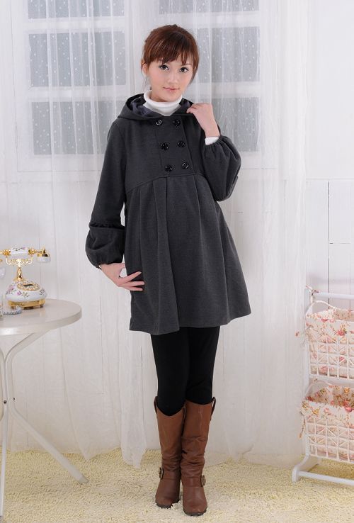 High waist with a hood maternity overcoat maternity outerwear maternity wool coat 8052