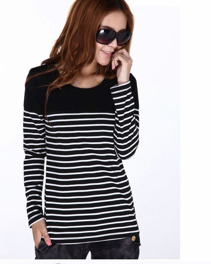 Hight quality 2013 Korean new style ,ladies' long sleeve shirt ,women Striped blouse size/M~4XL Free shipping