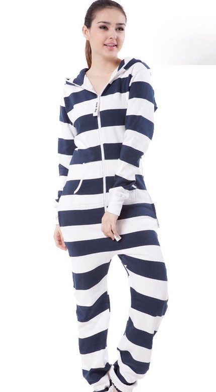 Hight Quality! Blue & White Striple Jumpsuit  / Adult Fleece Hoodies / Oversize / Unisex Style+ Fedex Free Shipping  E300-58