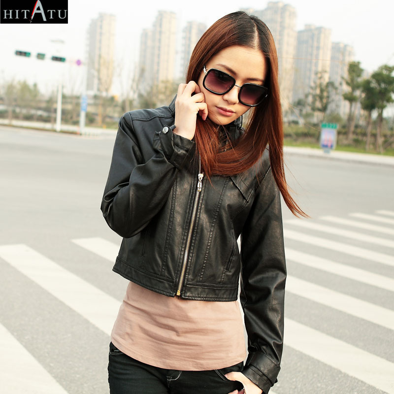 Hitatu 2012 autumn slim PU clothing female short design leather coat 020