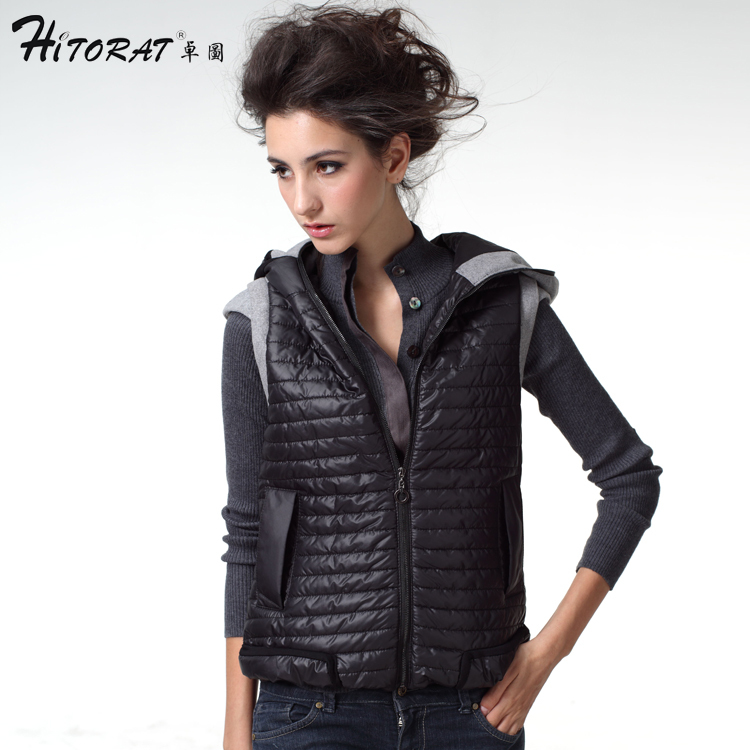 Hitorat 2012 sweatshirt patchwork with a hood cotton-padded jacket fashion solid color sleeveless cotton vest female