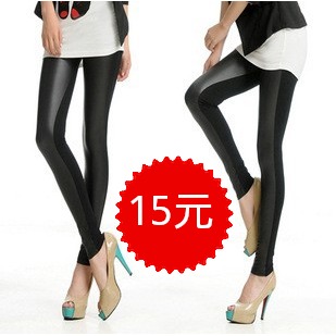 HK free shipping, 5pcs/lot, Legging tight patchwork PU faux leather pants elastic slim pencil trousers