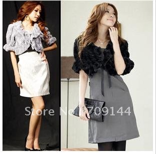 HK  Free Shipping Lovely ladies small fur shawl women coat jacket