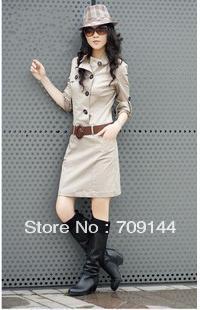 HK Free Shipping Slim Cowboy Fashion Long-sleeved Winter Dress Women Dress  With Belt M L XL