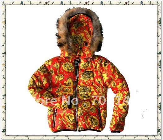 HK  Free Shipping Wholesale Fashion Classic red flower  fox fur down jacket