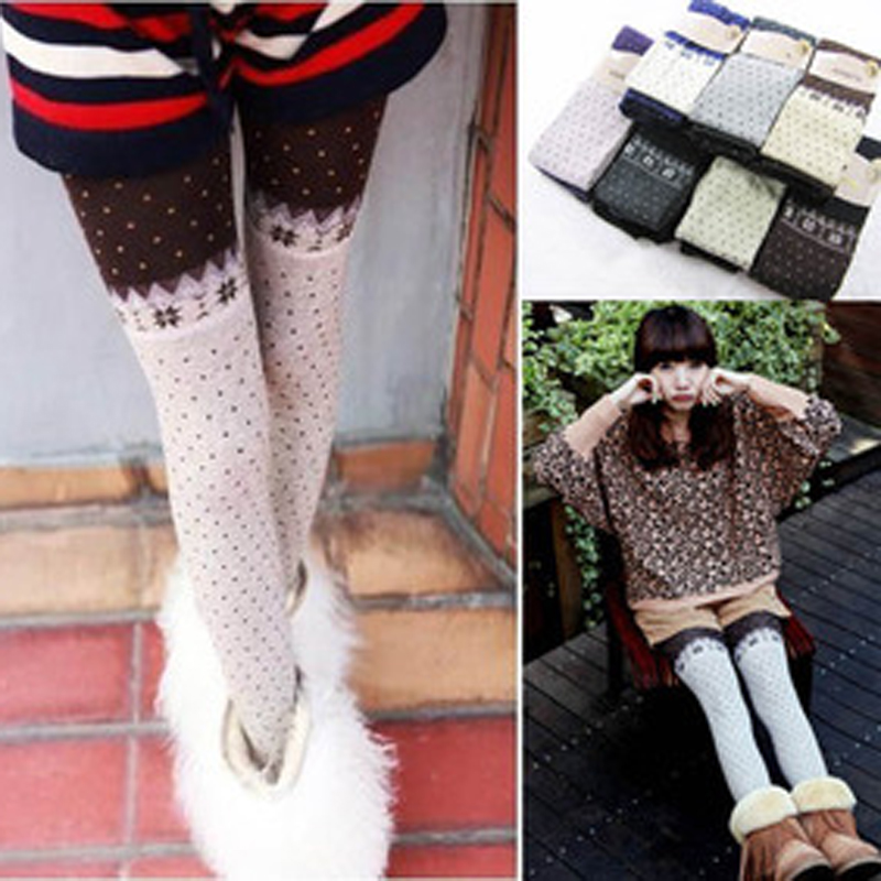 Hl3311 christmas 100% cotton jacquard pantyhose autumn and winter thick socks thickening stockings 120g